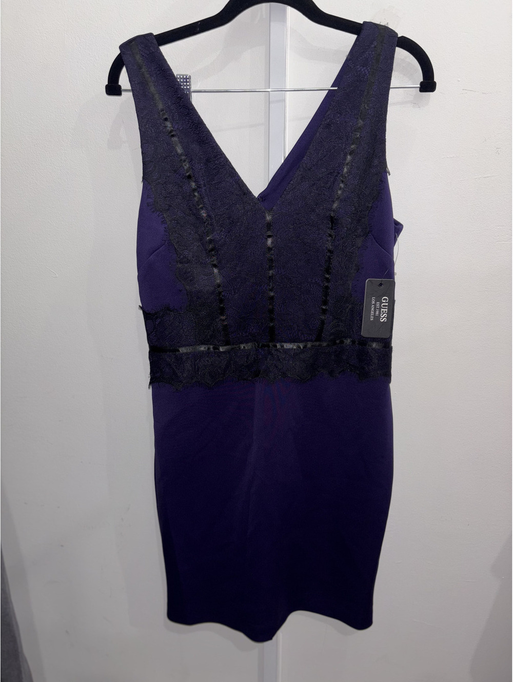 Guess Purple and Black Lace V-Neck Dress